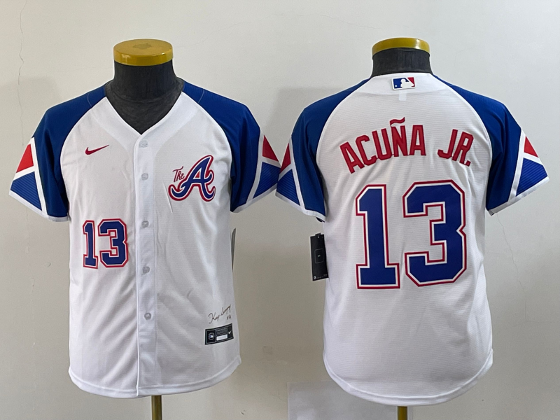 Women's Atlanta Braves #13 Ronald Acuña Jr. White 2023 City Connect With Patch Stitched Baseball Jersey(Run Small)